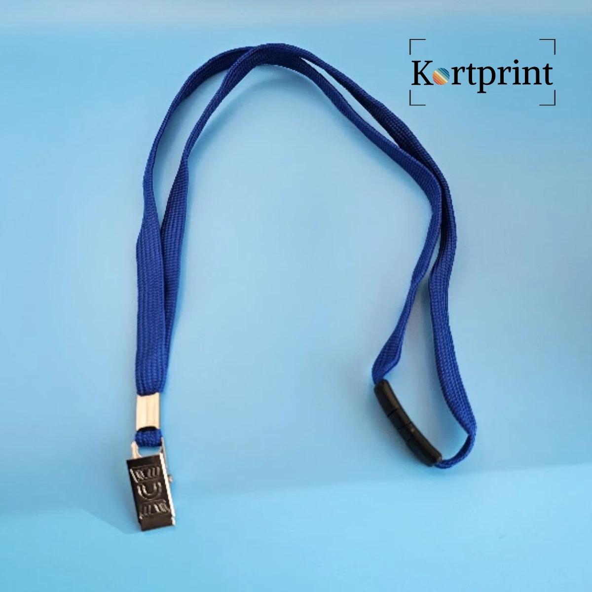 Blå 10mm lanyard med sikkerhetslås og solid klype i metall for ID-kort